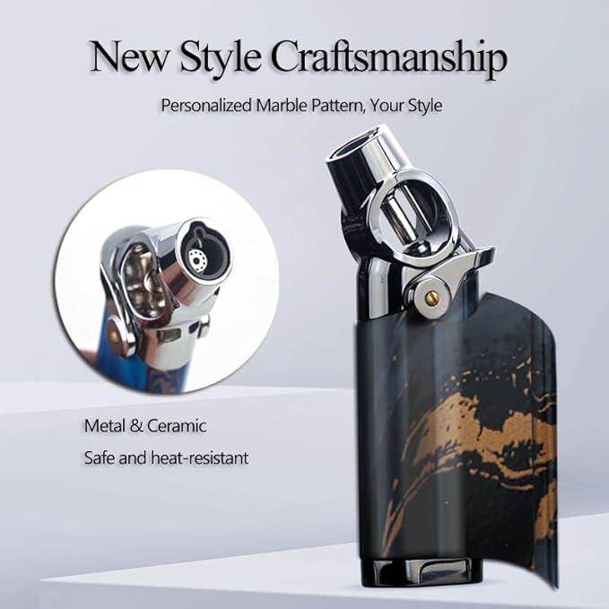 HONEST Single Jet Flame Butane Lighter Refillable Metal Lighters Adjustable Gas Lighter Windproof Lighters Gift for Men (Black)