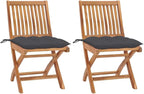 Foldable Teak Wood Garden Chair Set of 2, Anthracite, 22.8 x 18.3 x 34.6 in Portable Outdoor Seating with Weather Cushion, Compact Camping Chairs for Patio, Balcony, Picnic