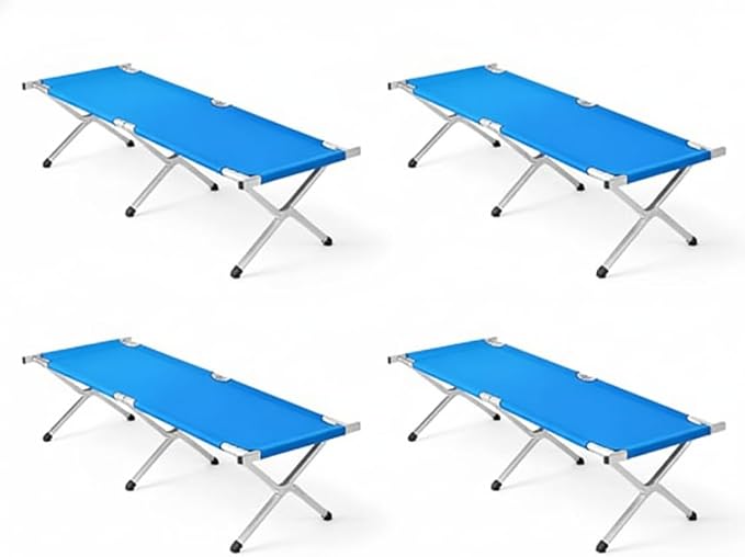 Portable Folding Camping Cot, Heavy Duty Sleeping Bed with Carrying Bag, 610D Oxford Cloth & Lightweight Aluminum Frame, 275lbs Load, Outdoor Cot for Adults, Travel, Hiking, Office (Blue, 4 Pack)