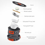 12 PCS Lightweight Camping Cookware Set – Non-Stick Pots, Pans & Utensils for Backpacking, Hiking & Outdoor Cooking – Compact Mess Kit for 2-3 People (Orange, Aluminum)