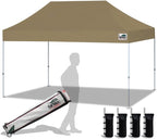 Eurmax USA 10'x15' Pop Up Canopy Tent Commercial Instant Canopies with Heavy Duty Roller Bag,Bonus 4 Sand Weights Bags (Khaki)
