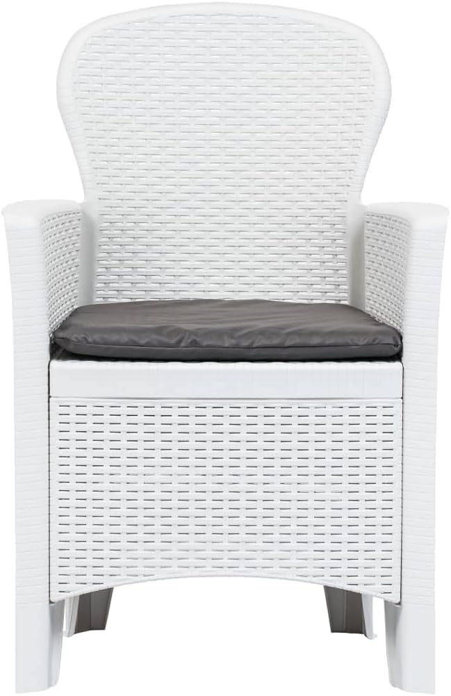 Patio Chairs ,Dining Chairs,Camping Chair,Study Chair,Coffee Chair,Beach Chair,Garden Chairs,Patio Funiture,for Deck, poolside,Camping,Beach,Campsite,2 pcs with Cushion White Plastic Rattan Look