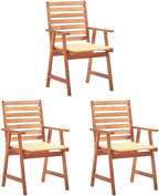 Patio Dining Chairs,Outdoor Chairs,Coffee Chair,Study Chair,Bistro Chair,Fishing Chairs,Camp Chair,Garden Chairs,for Deck, poolside,Camping,Beach,Campsite, 3 pcs with Cushions Solid Acacia Wood