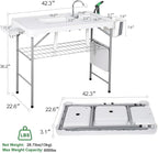 Garvee Fish Cleaning Table with Dual Sink, Portable Folding Camping Table with Foldable Faucet, Sprayer, Grid Rack & Foldable Storage Box, Outdoor Sink Station for Picnic Beach Patio