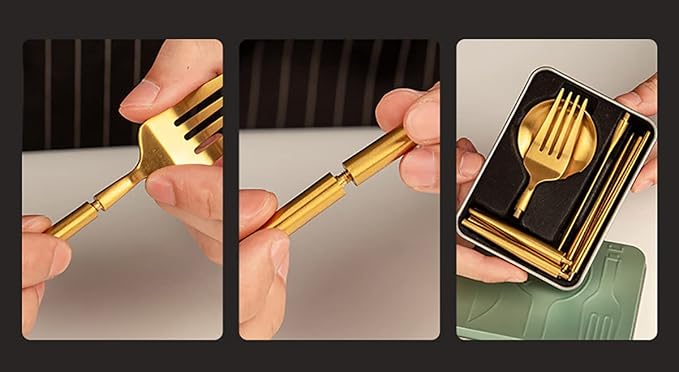 IKXO Folding Camping Cutlery Set Portable Tableware Set Spoon and Fork with Case for Picnic Hiking Thermos Camping Travel Other Outdoor Activities ， Mirror Polished Pocket-sized