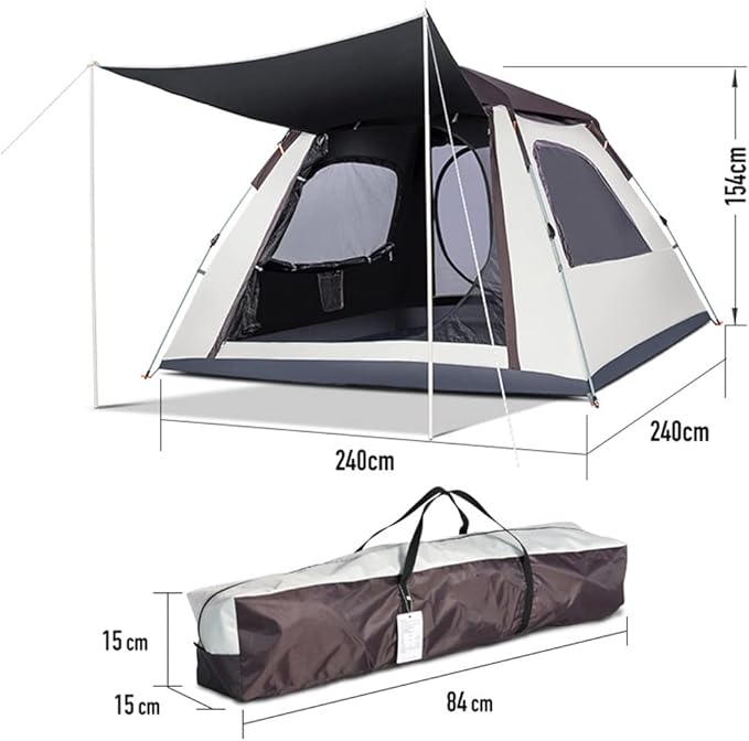 Camping Pop Up Tent for 3-4 Person, Waterproof Family Tent with Top Rainfly Instant Cabin Tent for Camping, Backpacking, Hiking Outdoor Music Festival