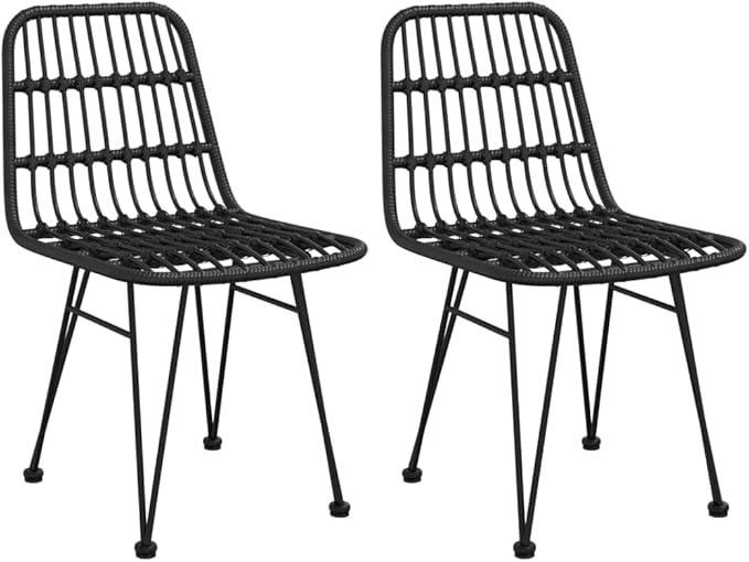 Patio Chairs 2 pcs Black ,Coffee Chair,Study Chair,Camping Chair,Barbecue Chairs,Bistro Chair,Lawn Chairs,Balcony Chairs,for Outdoor,Fire Pit,Deck,Lawn,Outside,Garden,18.9"x24.4"x33.1" PE Rattan