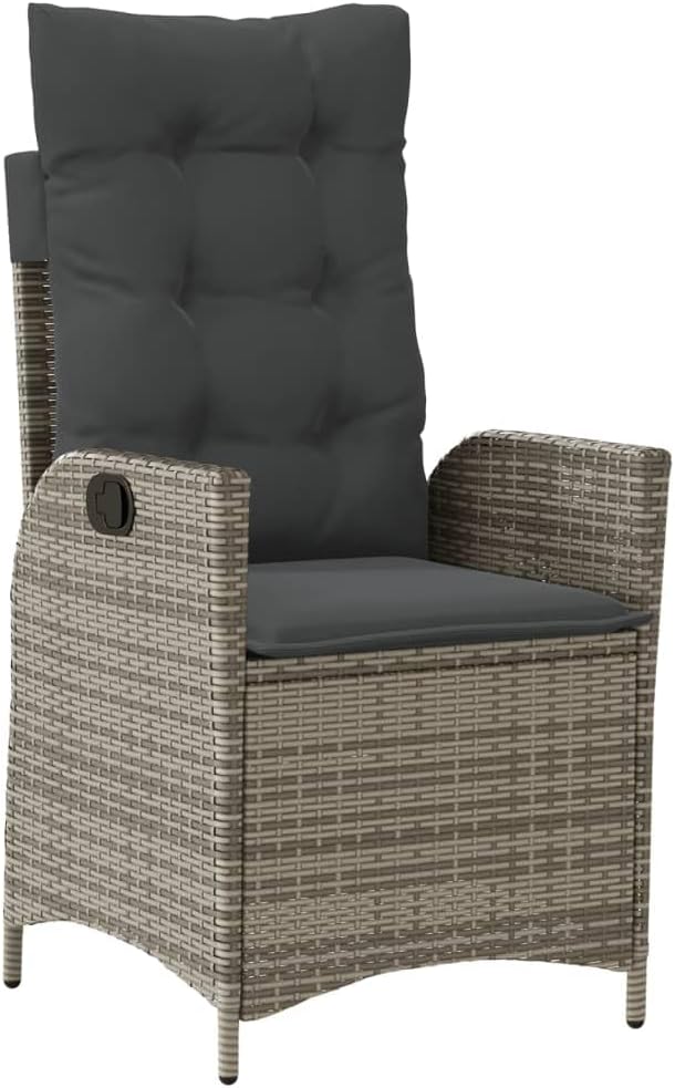 Reclining Patio Chairs 2 pcs with Cushions Gray Poly Rattan Porch Chairs Camping Chairs Patio Chairs Living Room Chairs for Dining Patio Bedroom Outdoor