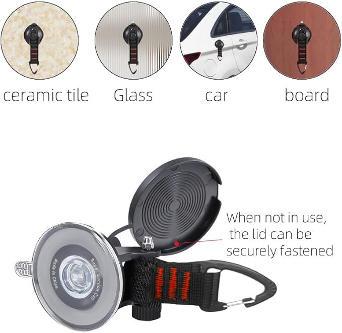 Heavy Duty Suction Cup Hooks (2-Pack) - Strong Suction Cups for Car Awning, RV & SUV Tent - Window Hooks for Camper Accessories, Car Camping Essentials & Home Use