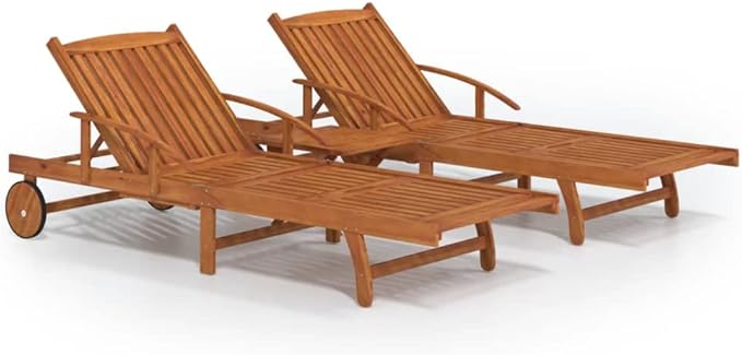 2 Piece Sunlounger Set with Table Solid Wood Acaciacamping Chairs Tanning Chair Patio Chairs Outdoor Lounge chairsSuitable for Gardens, courtyards