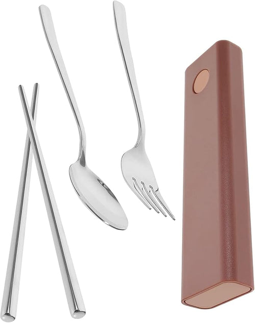 5 Sets Fork Spoon Chopsticks Stainless Steel Spoon Travel Cutlery Serving Utensils Stainless Steel Reusable Utensils Set with Case Office Use Utensil Camping Chopstick Rest