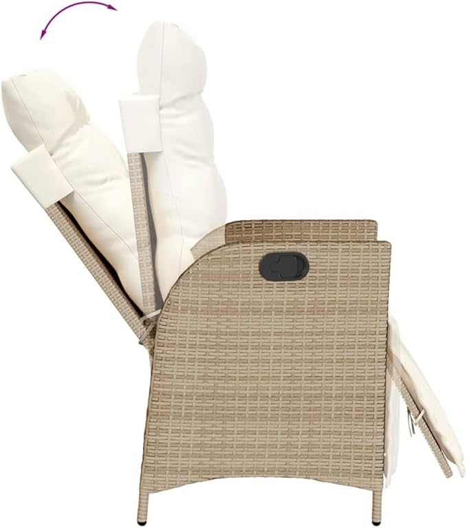 Reclining Patio Chair with Footrest Beige Poly Rattan Porch Chairs Camping Chairs Patio Chairs Living Room Chairs for Dining Patio Bedroom Outdoor