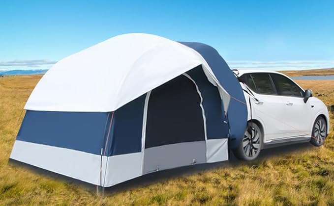 Car/Floor Mounted Tent, Double Door Foldable Car Camping SUV Tents Attachment for Camping Portable SUV Rooftop Tents Vehicle-Mounted Tent for Car with 3 Fixing Straps & Storage Bags (Green)