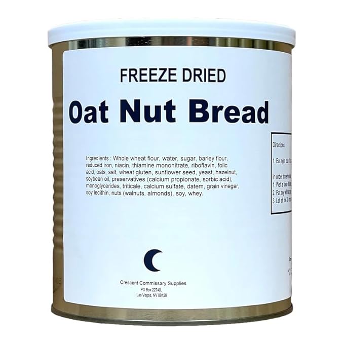 Military Surplus Freeze Dried Oat Nut Bread – 12 Slices per Can #10 Can – 25+ Year Shelf Life – Emergency Food Supply – Ready to Eat – Survival, Hunting, Camping, Backpacking – Long Term Storage – Pack of 1