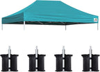 Eurmax USA Pop Up Canopy Top Gazebo Tent Cover Replacement Top Only,Bonus 4PC Pack Weight Bag (10x15, Turquoise)