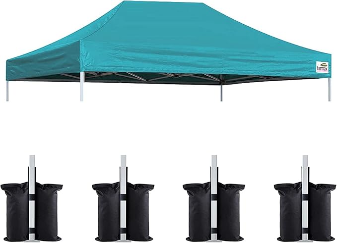 Eurmax USA Pop Up Canopy Top Gazebo Tent Cover Replacement Top Only,Bonus 4PC Pack Weight Bag (10x15, Turquoise)