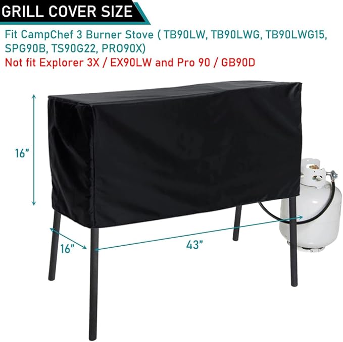 Patio Stove Cover for Camp Chef 3-Burner - Waterproof Outdoor BBQ Stove Cover, 43 Inch - Fits DB90D, PRO90, SPG90B, TB90LW, TB90LWG, TB90LWG15