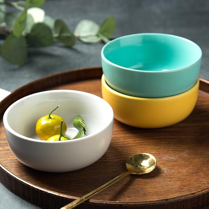 Camping Plates Household Large Capacity Soup Bowl Boiled Fish Noodle Bowl Fruit Salad Vegetable Plate Deep Plate Rice Bowl Ceramic Tableware Decorative Plate(3PCS)
