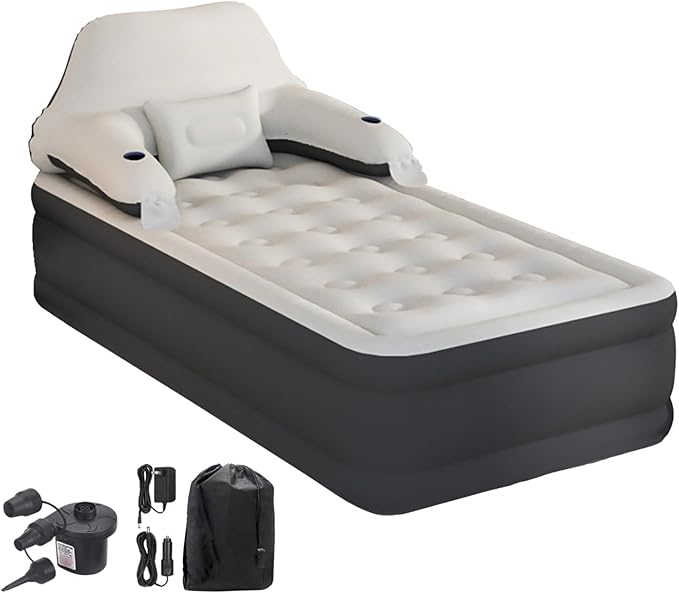 RAPTAVIS Twin Size Air Mattress Inflatable Bed with Pump and Headboard, Blow Up Mattress