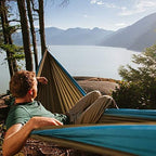 Fox Outfitters Neolite Double Camping Hammock - Lightweight Portable Nylon Parachute Hammock for Backpacking, Travel, Beach, Yard. Hammock Straps & Steel Carabiners Included (Sky Blue/Bronze)