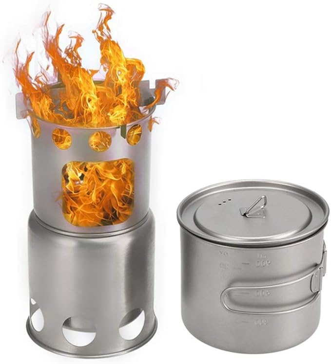 Outdoor Camping Cookware Set Folding Backpacking Camp Stove with 1100ml Pot Tableware