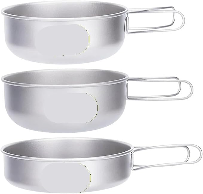 Pure Titanium Folding Cookware Set, Portable Lightweight Frying Pan and Tableware Bowl for Outdoor Camping and Picnic