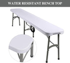 Plastic Folding Bench - Portable Bench Used for Indoor, Outdoor, Picnic, Party, Camping, Dining Seat, Garden Soccer Multipurpose Entertaining Activities, White (2, White, 8 Feet)