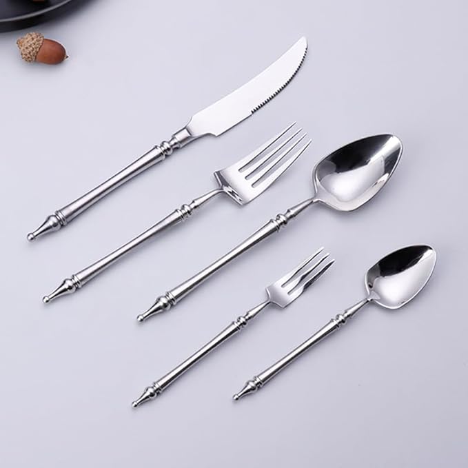 Cutlery Set Pieces Service Stainless Steel Titanium Flatware,16-piece Flatware Set, 4 Servings Tableware, Stainless Steel Cutlery, Including Knife, Fork and Spoon Teaspoon with Gold Wooden