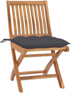 Foldable Teak Wood Garden Chair Set of 2, Anthracite, 22.8 x 18.3 x 34.6 in Portable Outdoor Seating with Weather Cushion, Compact Camping Chairs for Patio, Balcony, Picnic
