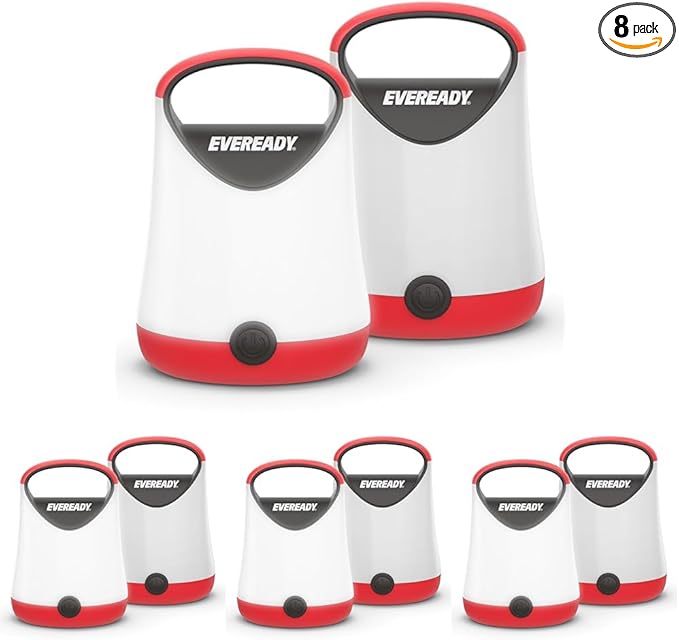 Eveready LED Camping Lantern X-250,Super Bright Tent Lights,Rugged Water Resistant LED Lanterns,100 Hour Run-time (Batteries Included),Red and Black,(Pack of 8)