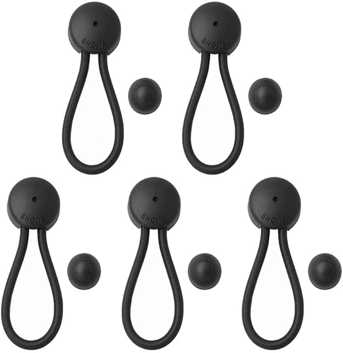 5 PCS Bungee Shock Cord Clip with Knobs, Pull Tie Down Tarp Canvas Knobs for Camping Tents Cargo Pool Awning Car Cover Holding Wire Hoses(Black)