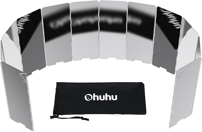 Camp Stove Windscreen, Ohuhu Camping Stove Windscreen 8/10/12 Plates Aluminum Folding Portable Camping Stove Windshield Grill Wind Screen for Camp with Carry Bag for Camping Hiking Picnic Backpacking