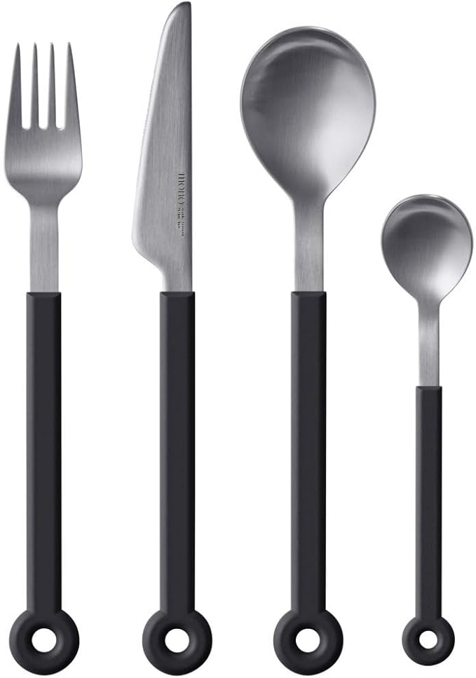 mono Ring Flatware Sets in Black, White, Blue and Grey (Black, 4pc Set)