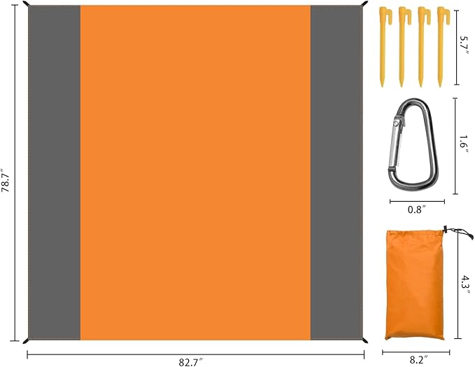 Waterproof Camping Tarp Lightweight Multifunctional Tent Footprint for Camping, Hiking Backpacking, Compact Tent Tarp Ground Sheet Mat for Ground or Under Tent（78.7" x 82.7" | Orange）