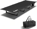 Anbte Ultralight Folding Camping Cot, Comfortable Portable Camping Cot Supports 275 lbs with Storage Bag & Side Pocket, Lightweight Folding Bed for Outdoor Travel Tent Indoor Emergency Bed, Black