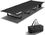 Anbte Ultralight Folding Camping Cot, Comfortable Portable Camping Cot Supports 275 lbs with Storage Bag & Side Pocket, Lightweight Folding Bed for Outdoor Travel Tent Indoor Emergency Bed, Black