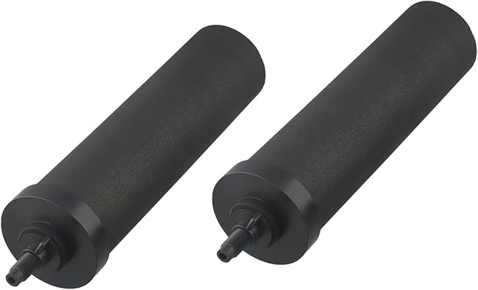 NSF Certified Activated Carbon Water Filter Elements, 2-Pack Coconut Shell Cartridges for Outdoor Camping and Hiking, Removes Sediment Rust Heavy Metals, 2.25x9.75 Inch, Black