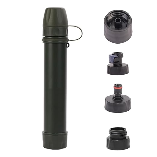 1 Pack Survival Water Filter Straw for Hiking & Camping, 2025 Personal Portable Water Purifier, 3000L Long Life, Includes Bottle & Hydration Bladder Adapters (1, Dark Green, 3x3x19.3cm)