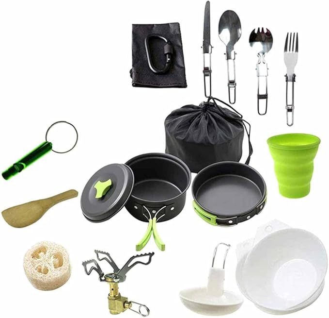 Camping Cookware Kit Outdoor Aluminum Cooking Set Travelling Hiking Picnic BBQ Tableware Equipment Kettle Pots Kitchenware (Color : D) (D)