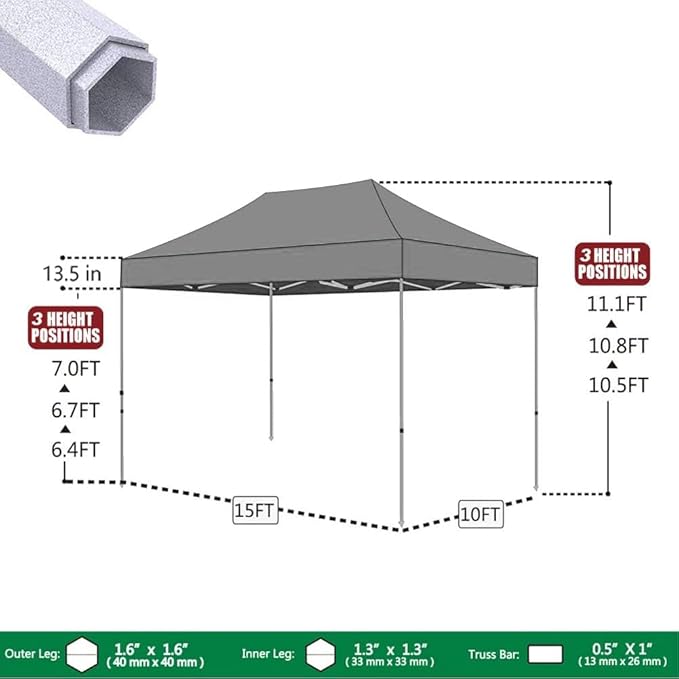 Eurmax USA Premium 10'x15' Pop-up Canopy Tent Party Tent Commercial Instant Canopies Shelter with Removable Sidewalls with Wheeled Carry Bag Bonus 4 Sand Bags(White)