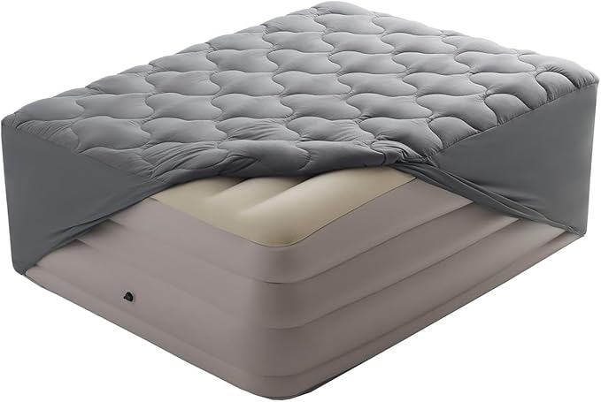 SLEEP ZONE Twin Air Mattress Pad Cover, Plush Quilted Air Mattress Topper, Breathable and Noiseless Air Bed Mattress Protector with Deep Pocket Fits Up to 25 Inches Mattress (Dark Gray)