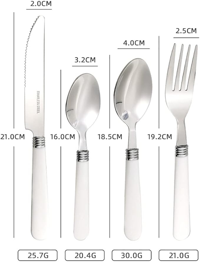 White Silverware Set for 16 Durable Stainless Steel Flatware Set 64 Piece Cutlery Tableware Utensils White Handle (ABS) Set Include Teaspoons Knives Forks and Spoons for Home Kitchen Christmas