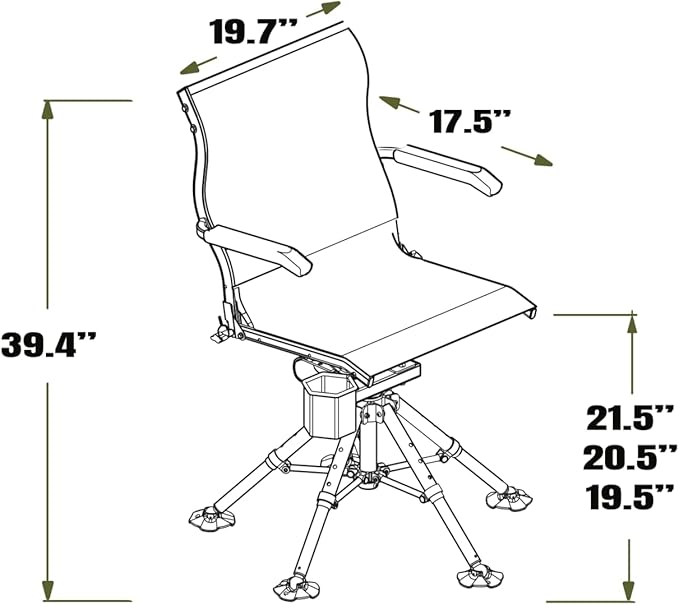 NEXCAM Field Chair for Hunting, Fishing, and Camping - Portable Hunting Chair with 360 Swivel - Tiltable and Rockable Fishing Chair with Adjustable Height