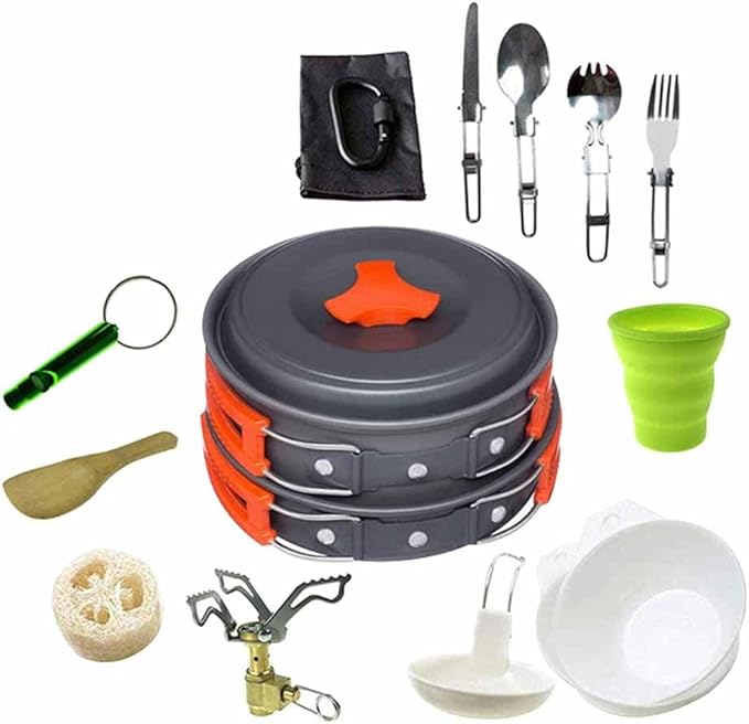 Camping Cookware Kit Outdoor Aluminum Cooking Set Travelling Hiking Picnic BBQ Tableware Equipment Kettle Pots Kitchenware(A)