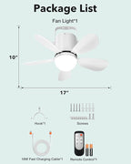 Ceiling Fan Light, Portable Battery Gazebo Fan with Remote Control & Fast Charging Cable, Rechargeable Wireless Camping Fan Outside, for Outoor Tent Porch Canopy Pergola RV Travel