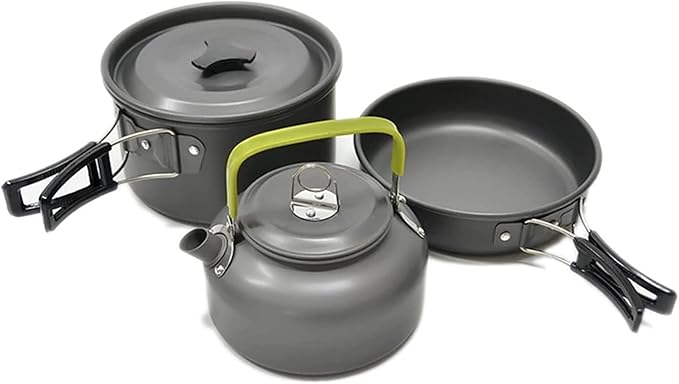 Light Aluminum Alloy Camping Cookware Utensils Outdoor Cooking Teapot Picnic Tableware Kettle Pot Frying Pan 3pcs/Set