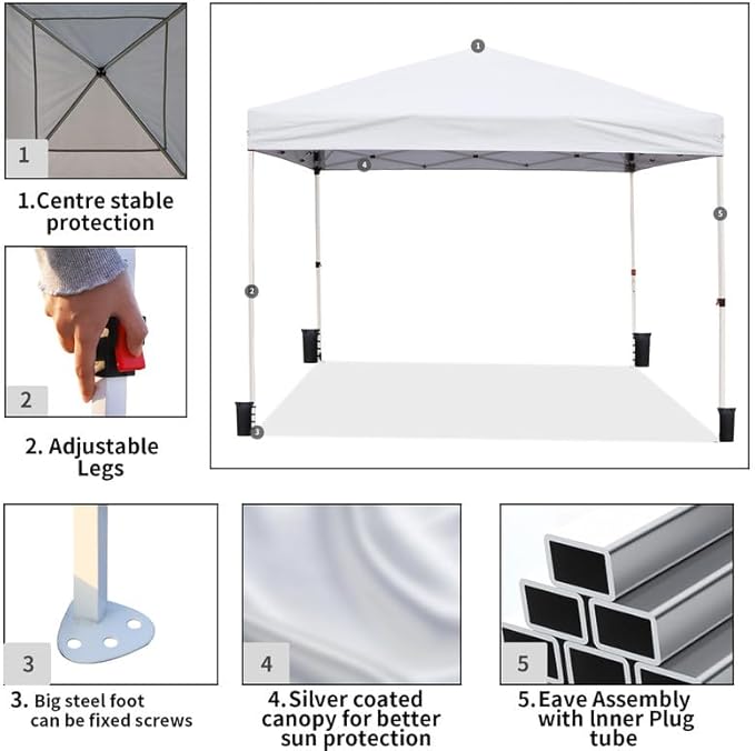 Northroad 10x10ft Pop Up Canopy, Popup Outdoor Canopy Tent with Wheeled Carrying Bag,Portable Gazebo Shelter for Patio,Deck,Garden,Beach（White）