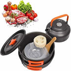 Camping Cookware Kit Outdoor Aluminum Cooking Set Water Kettle Pan Pot Travelling Hiking Picnic BBQ Tableware Equipment (Color : A) (B)