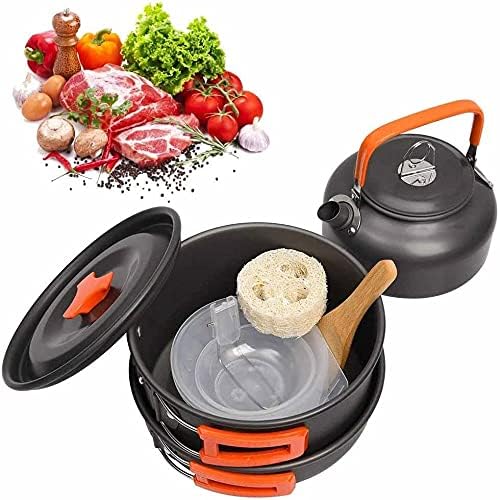Camping Cookware Kit Outdoor Aluminum Cooking Set Water Kettle Pan Pot Travelling Hiking Picnic BBQ Tableware Equipment (Color : A) (B)