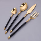 24pcs gold flaware set for 6,stainless steel silverware set,Tableware Sets for 6 Including Forks Spoons Knives, Gold knife and fork long white handle Camping Silverware Travel Utensils Set Cutlery